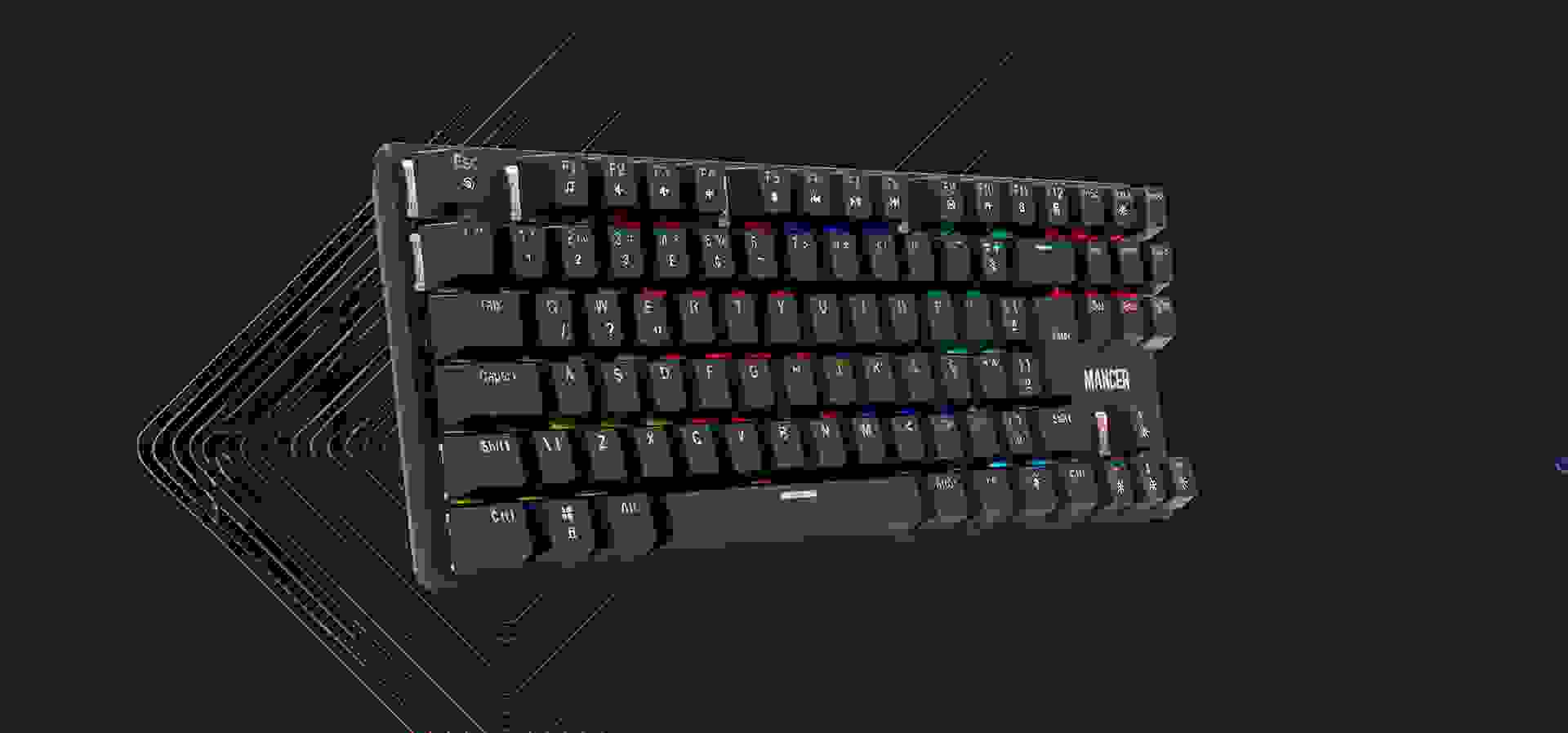 Imagem de fundo do produto Teclado Mecanico Gamer Mancer Shade MK2, Rainbow, Switch Huano Azul, Preto, MCR-SHM2-RBW01BU