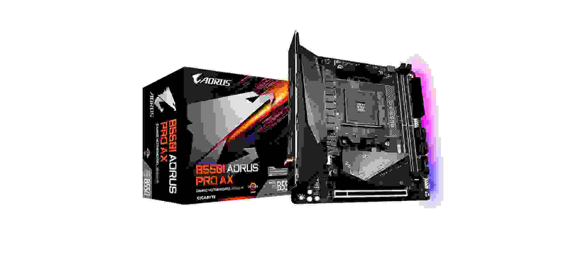 Imagem de fundo do produto Placa Mãe Gigabyte para AMD AM4 B550I Aorus Pro Ax Wifi 4xDDR4 iATX rev 1.0