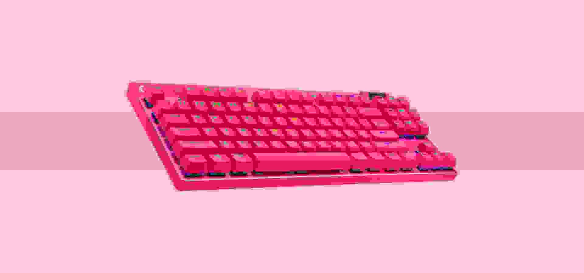Imagem de fundo do produto Teclado Mecânico Gamer sem fio Logitech G Pro X TKL Lightspeed Switch Brown Tactile - Rosa