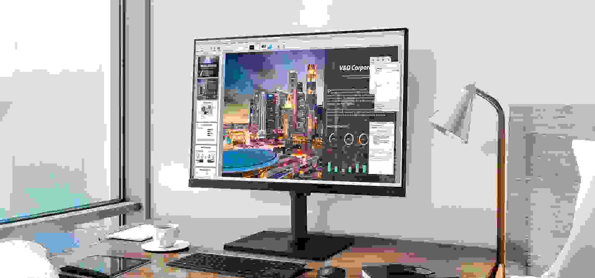 Imagem de fundo do produto Monitor Full HD HDMI 24" Display Port Freesync HAS Preto Samsung LF24T450FQLMZD