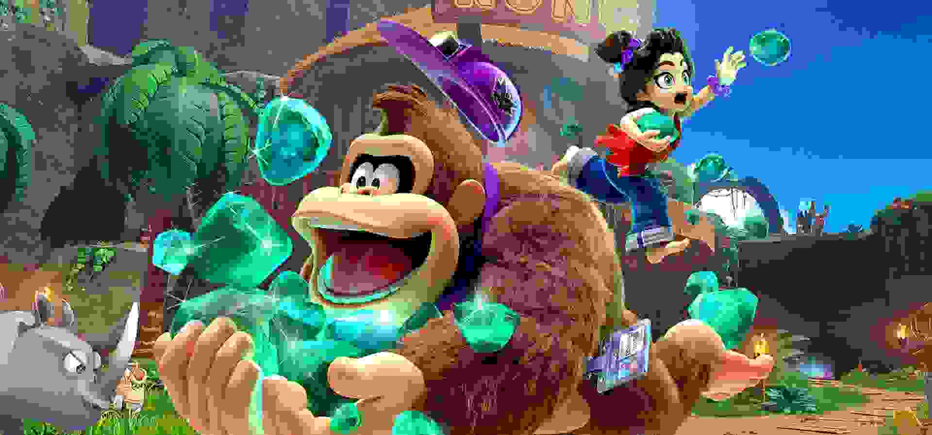 Imagem de fundo do produto Pacote Donkey Kong™ Bananza (jogo + conteúdo extra Ilha DK + Caça às esmeraldas) - Switch