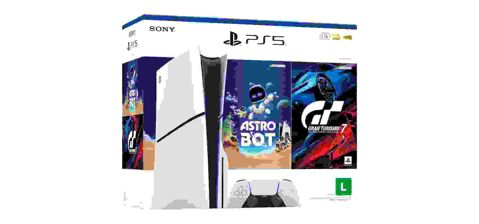 Imagem de fundo do produto Console PlayStation 5 Edição Slim Disk 1TB + ASTROBOT e Gran Turismo 7 - Branco