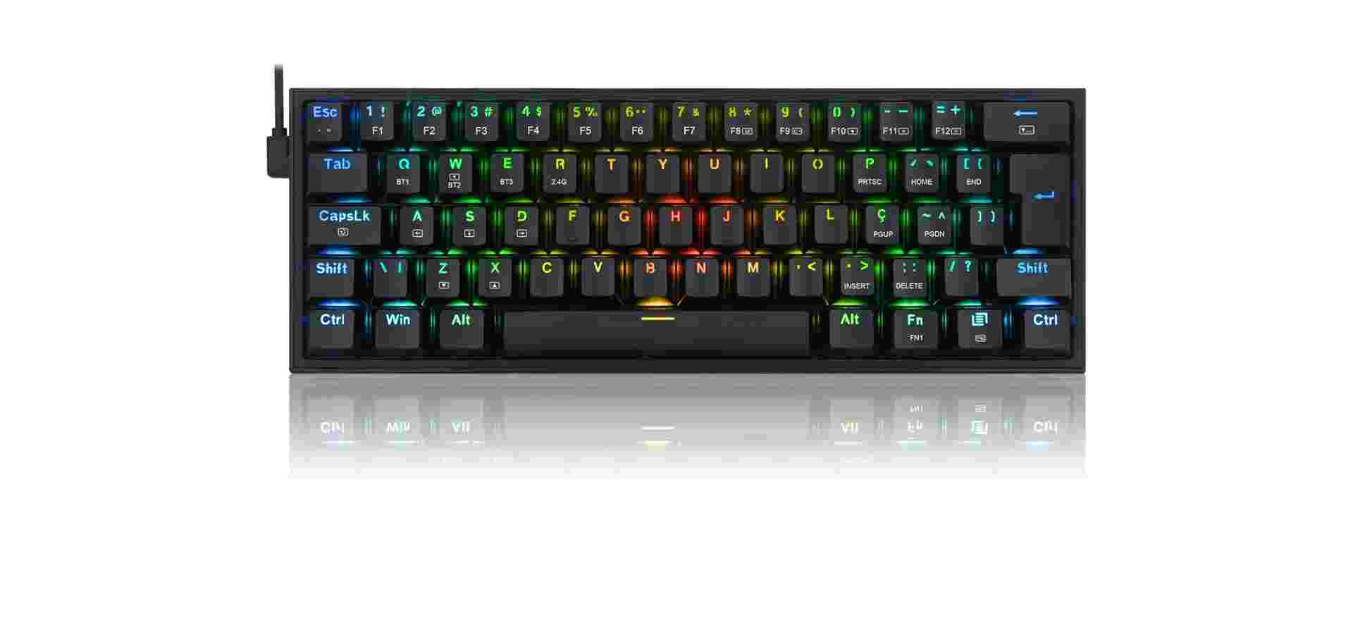 Imagem de fundo do produto Teclado Gamer Sem Fio Redragon Fizz Pro RGB Mecânico Switch Blue Bluetooth Preto