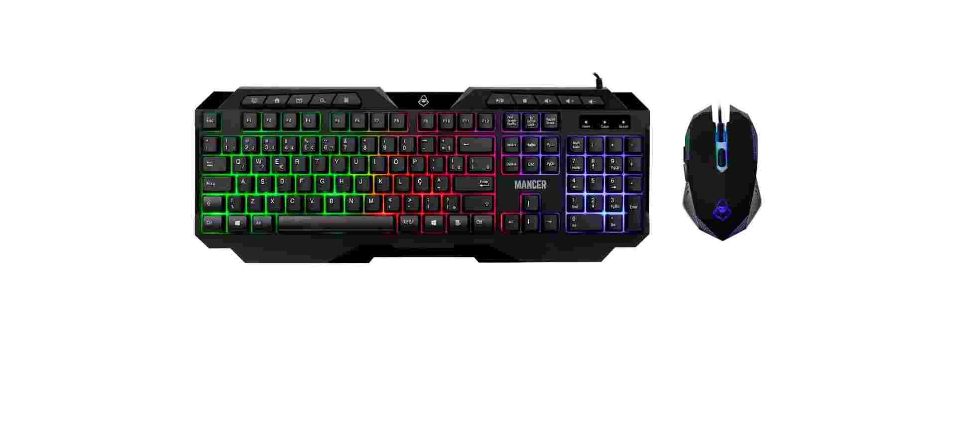 Imagem de fundo do produto Kit Teclado e Mouse Gamer Mancer Krinus, Rainbow, Teclado ABNT2, Mouse 3600DPI, MCR-KRS-RBW01