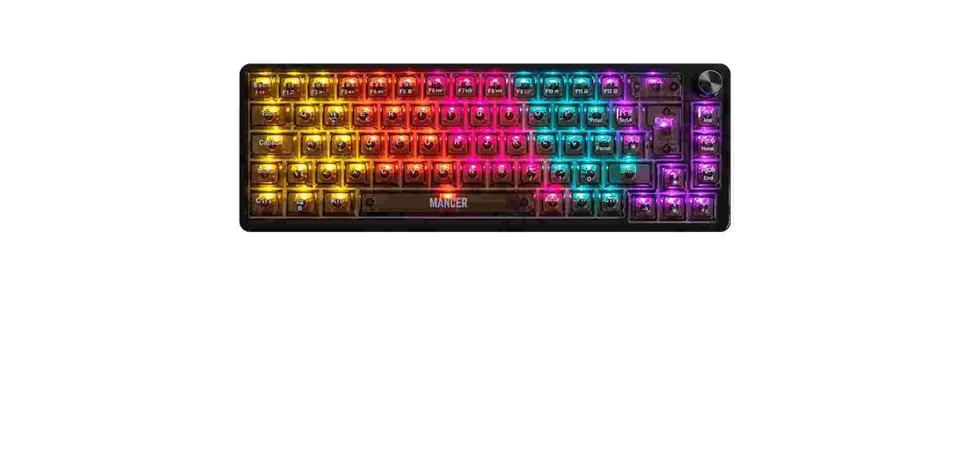 Imagem de fundo do produto Teclado Mecanico Gamer Mancer Black Ghost, Rainbow, Switch Huano Vermelho, Preto, MCR-BKG-RBW01