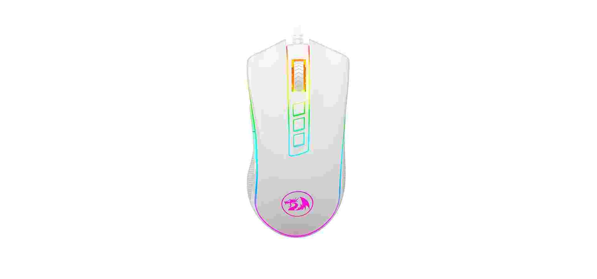 Imagem de fundo do produto Mouse Gamer Redragon King Cobra Lunar White, RGB, 24000DPI, 8 Botoes, M711W-FPS