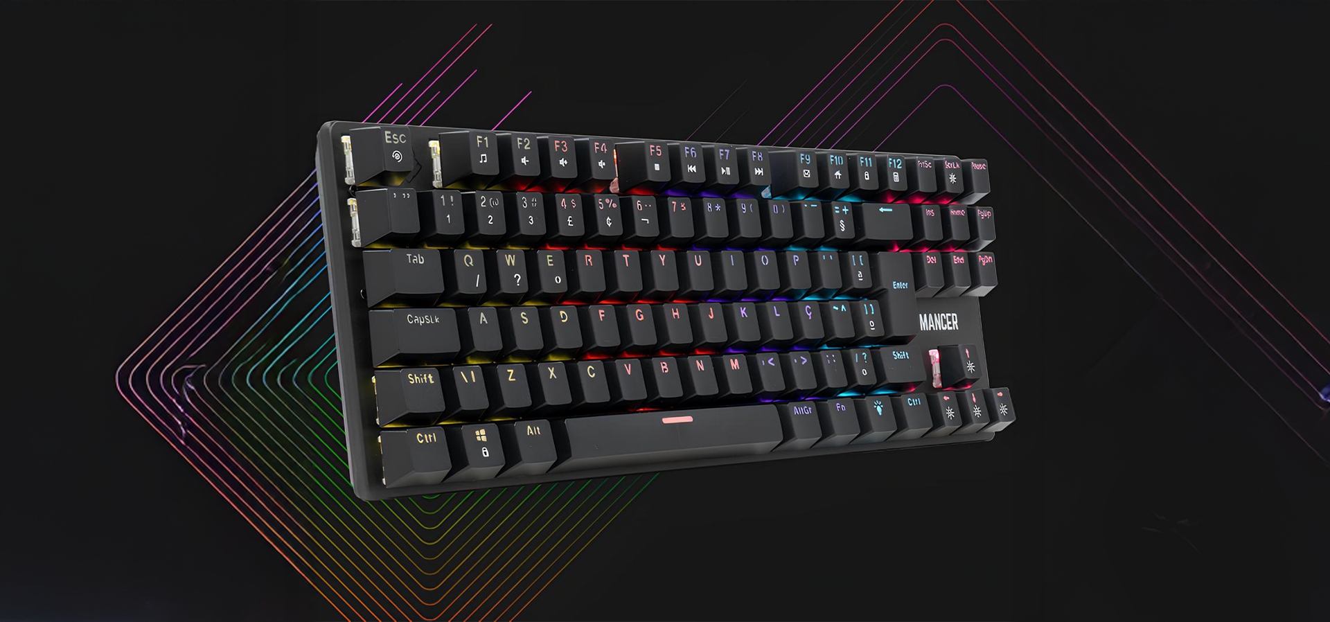 Imagem de fundo do produto Teclado Mecanico Gamer Mancer Shade MK2, Rainbow, Switch Huano Azul, Preto, MCR-SHM2-RBW01BU