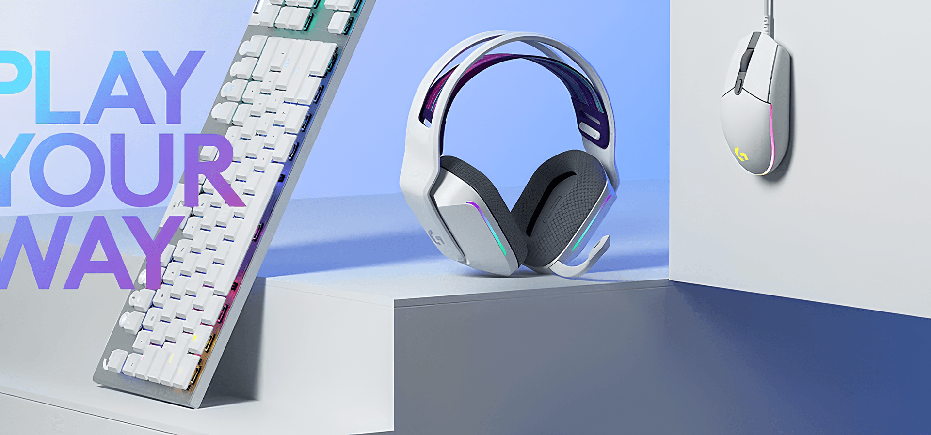 Imagem de fundo do produto Headset Gamer Sem Fio Logitech G733 7.1 Dolby Surround - Branco