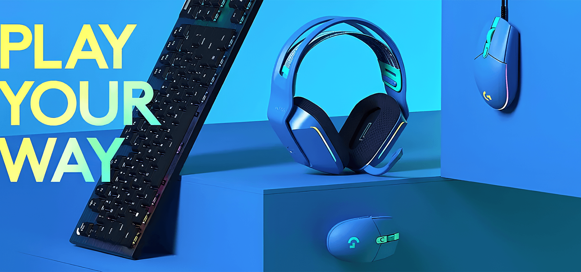 Imagem de fundo do produto Headset Gamer Sem Fio Logitech G733 7.1 Dolby Surround - Azul