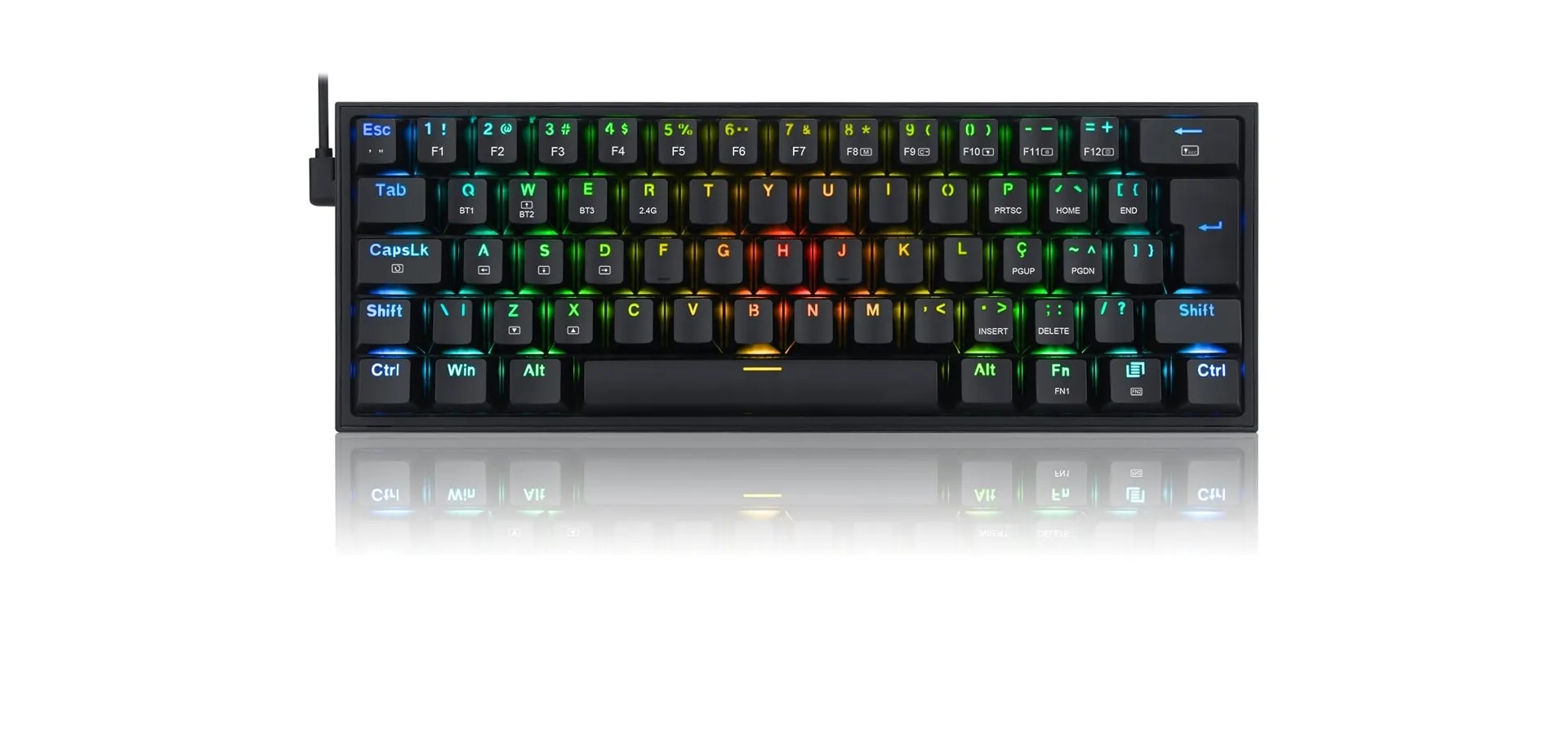 Imagem de fundo do produto Teclado Gamer Sem Fio Redragon Fizz Pro RGB Mecânico Switch Blue Bluetooth Preto