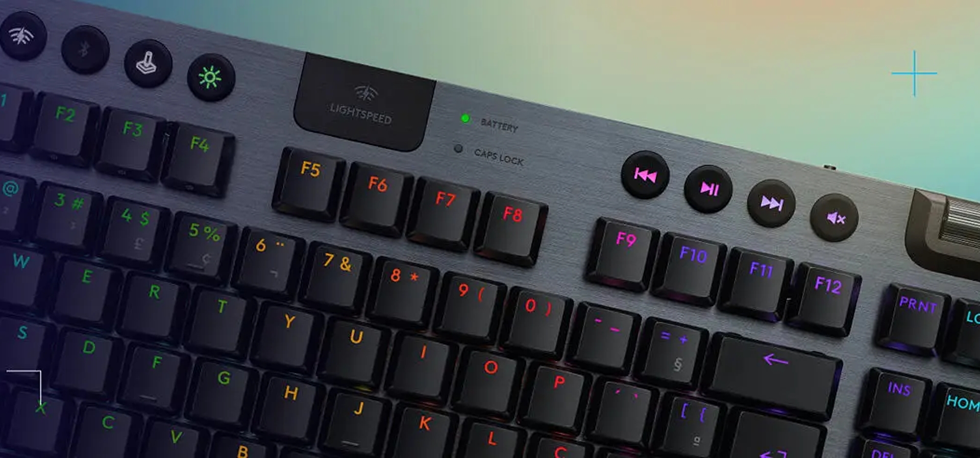 Imagem de fundo do produto Teclado Mecânico Gamer sem fio Logitech G915 TKL Lightspeed Switch Brown Tactile - Preto