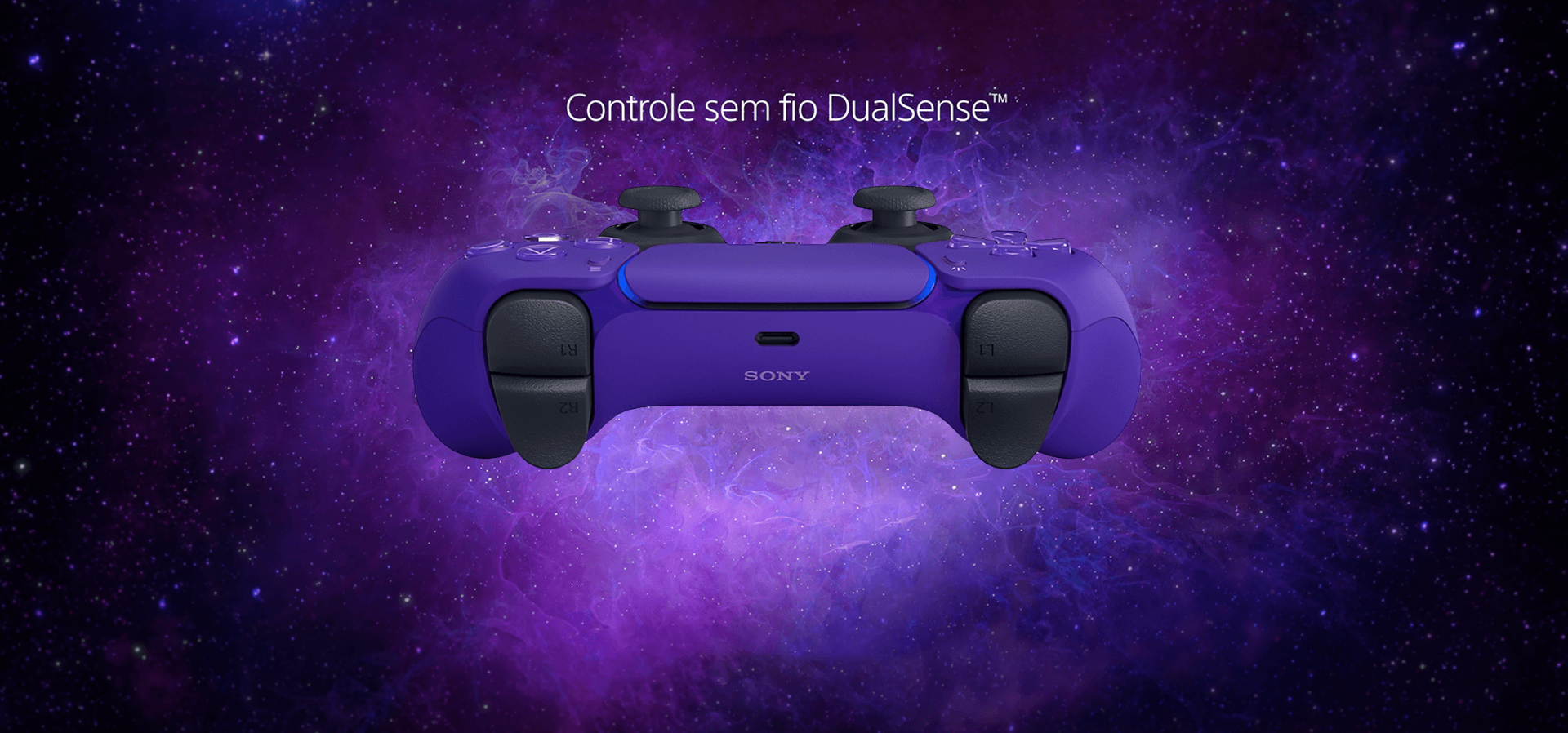 Imagem de fundo do produto Controle PS5 Galatic Purple sem fio (Dualsense)