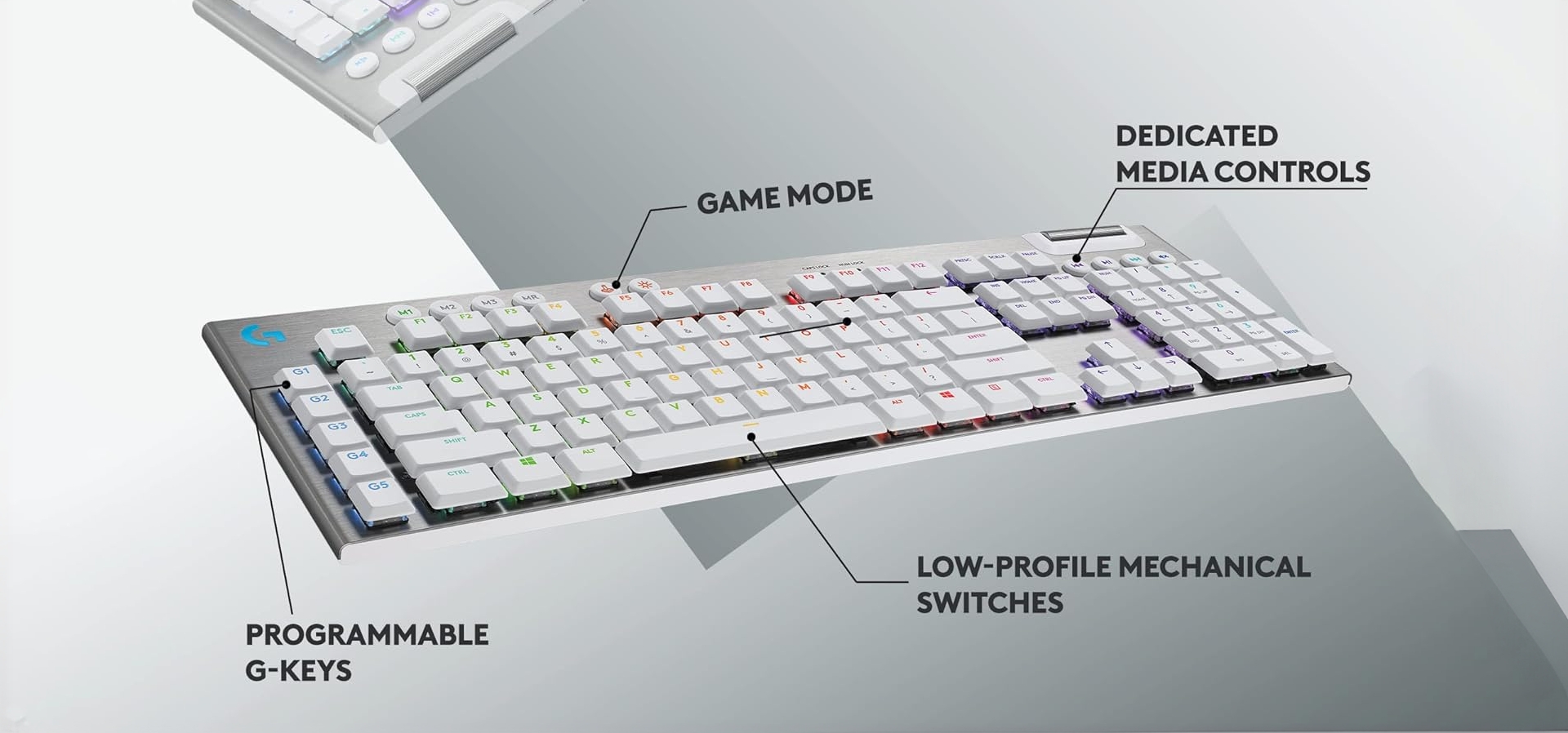 Imagem de fundo do produto Teclado Mecânico Gamer com fio Logitech G815 Switch Brown Tactile - Branco
