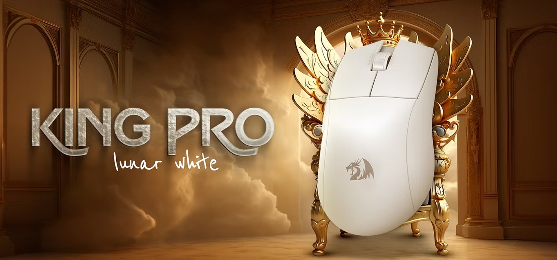 Imagem de fundo do produto Mouse Gamer sem fio Redragon King Pro Lunar White - M916W-PRO-1K