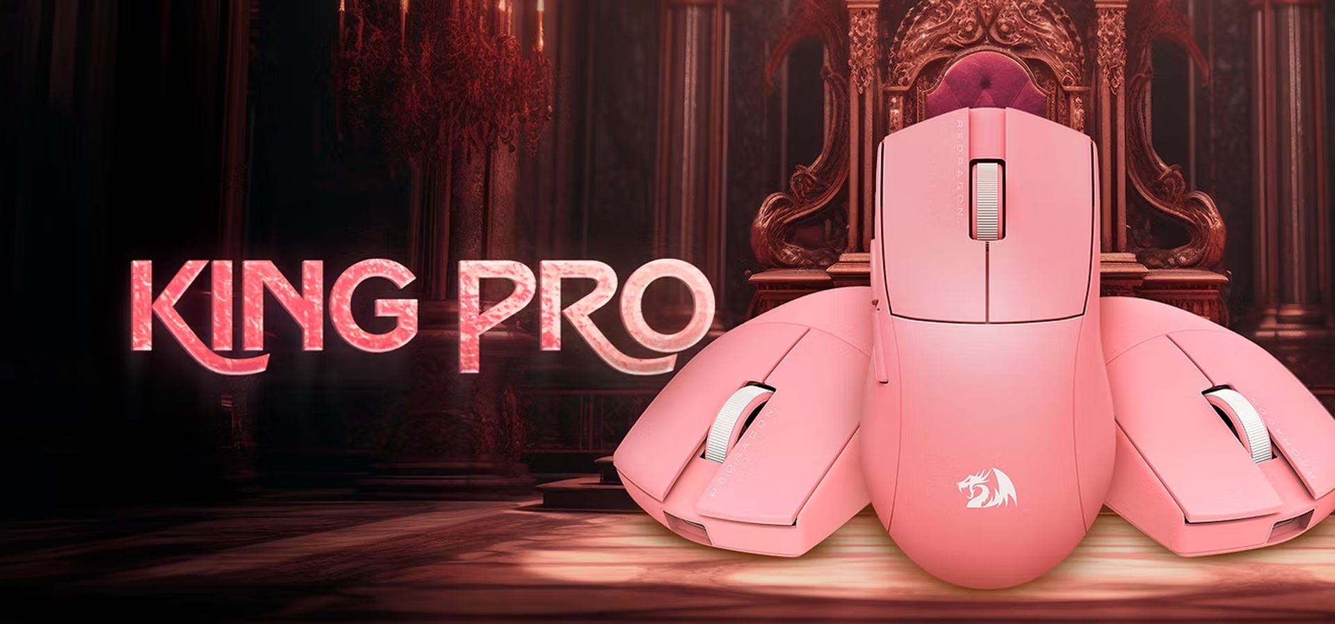 Imagem de fundo do produto Mouse Gamer sem fio Redragon King Pro Rosa - M916P-PRO-1K