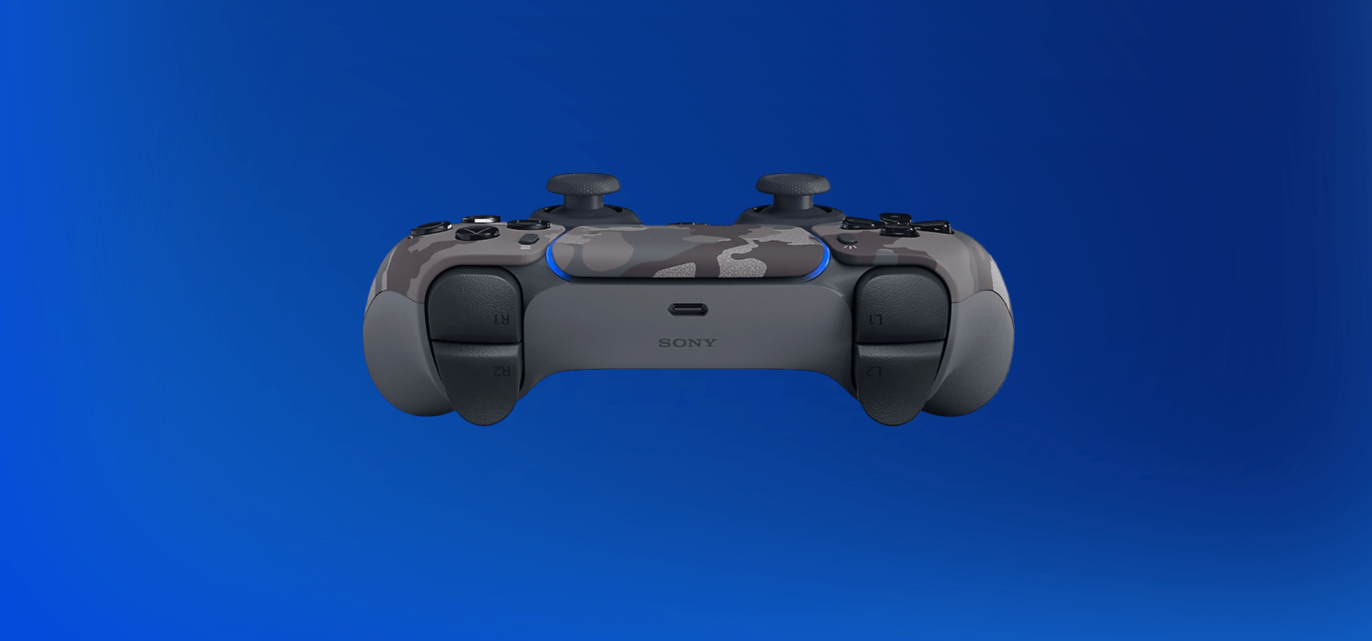 Imagem de fundo do produto Controle PS5 Cinza Camuflado sem fio (Dualsense)