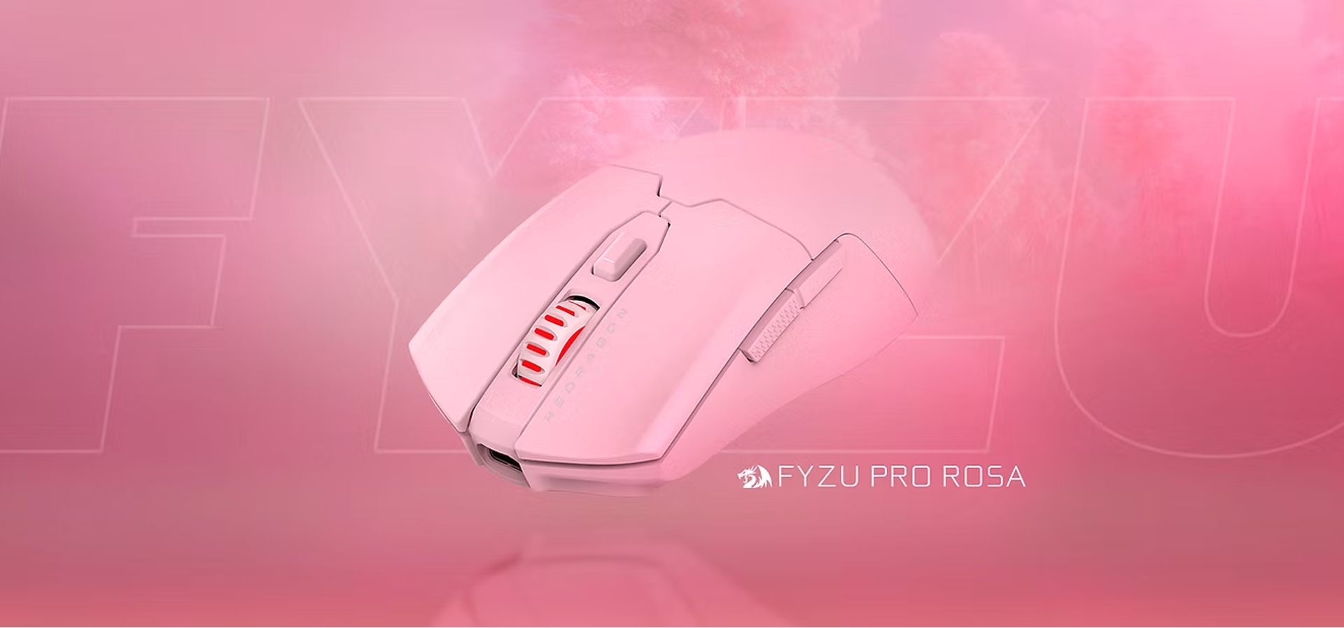 Imagem de fundo do produto Mouse Gamer sem fio Redragon Fyzu Pro Rosa - M995P-PRO
