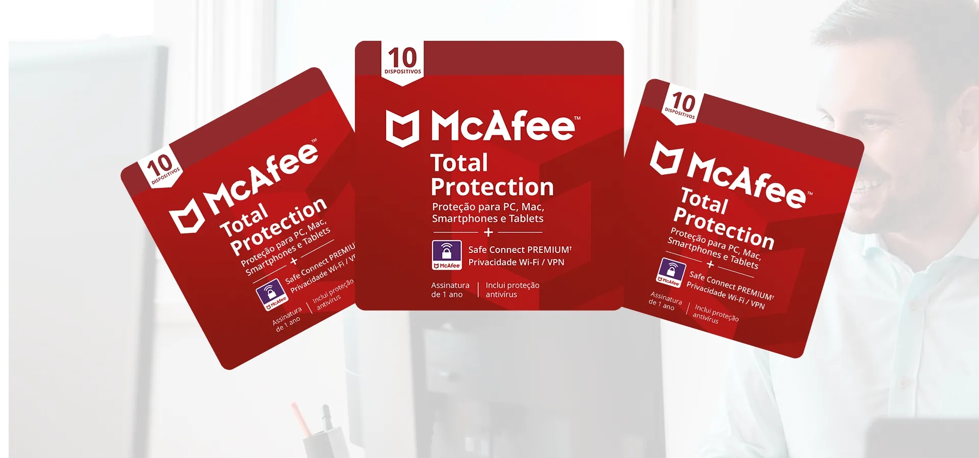 Imagem de fundo do produto McAfee Total Protection 10 Devices + Safe Conect 