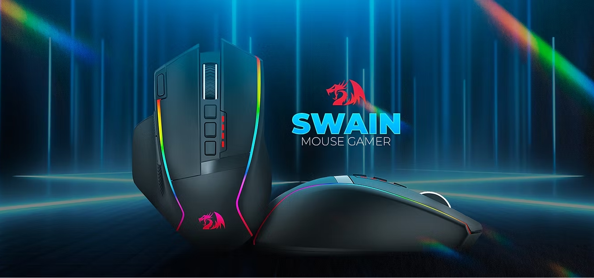 Imagem de fundo do produto Mouse Gamer sem fio Redragon Swain - M915RGB-WL