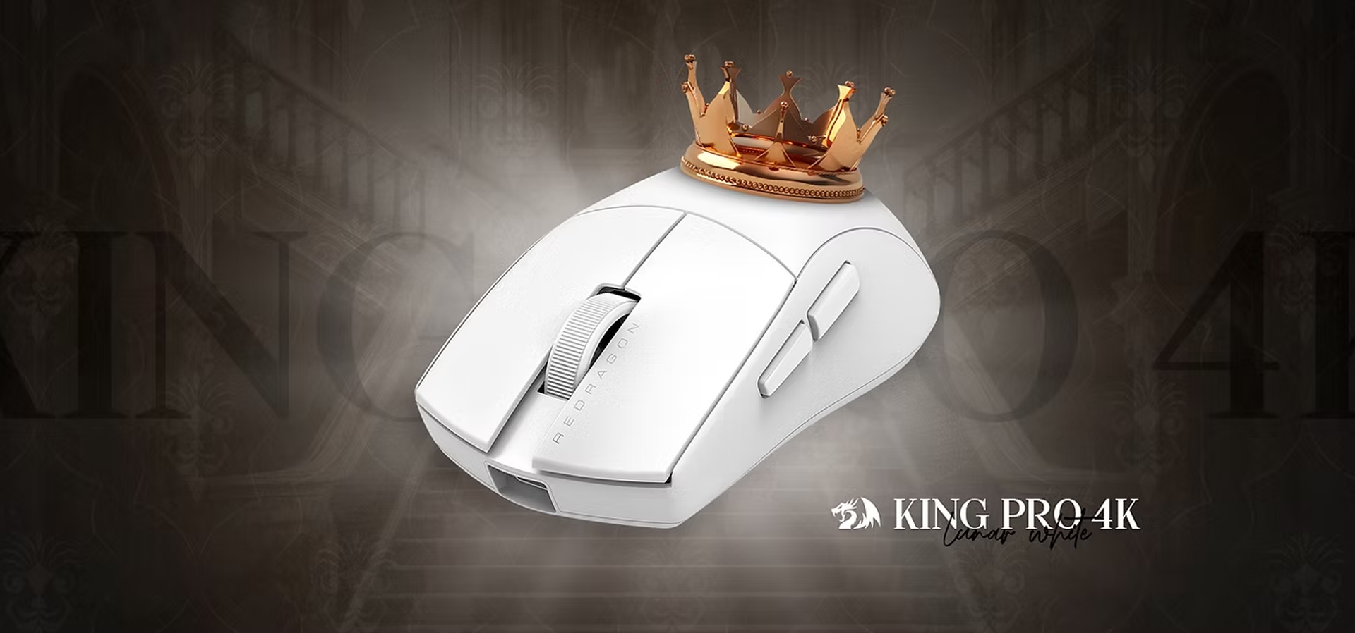 Imagem de fundo do produto Mouse Gamer sem fio Redragon King Pro 4K Lunar White - M916W-PRO-4K