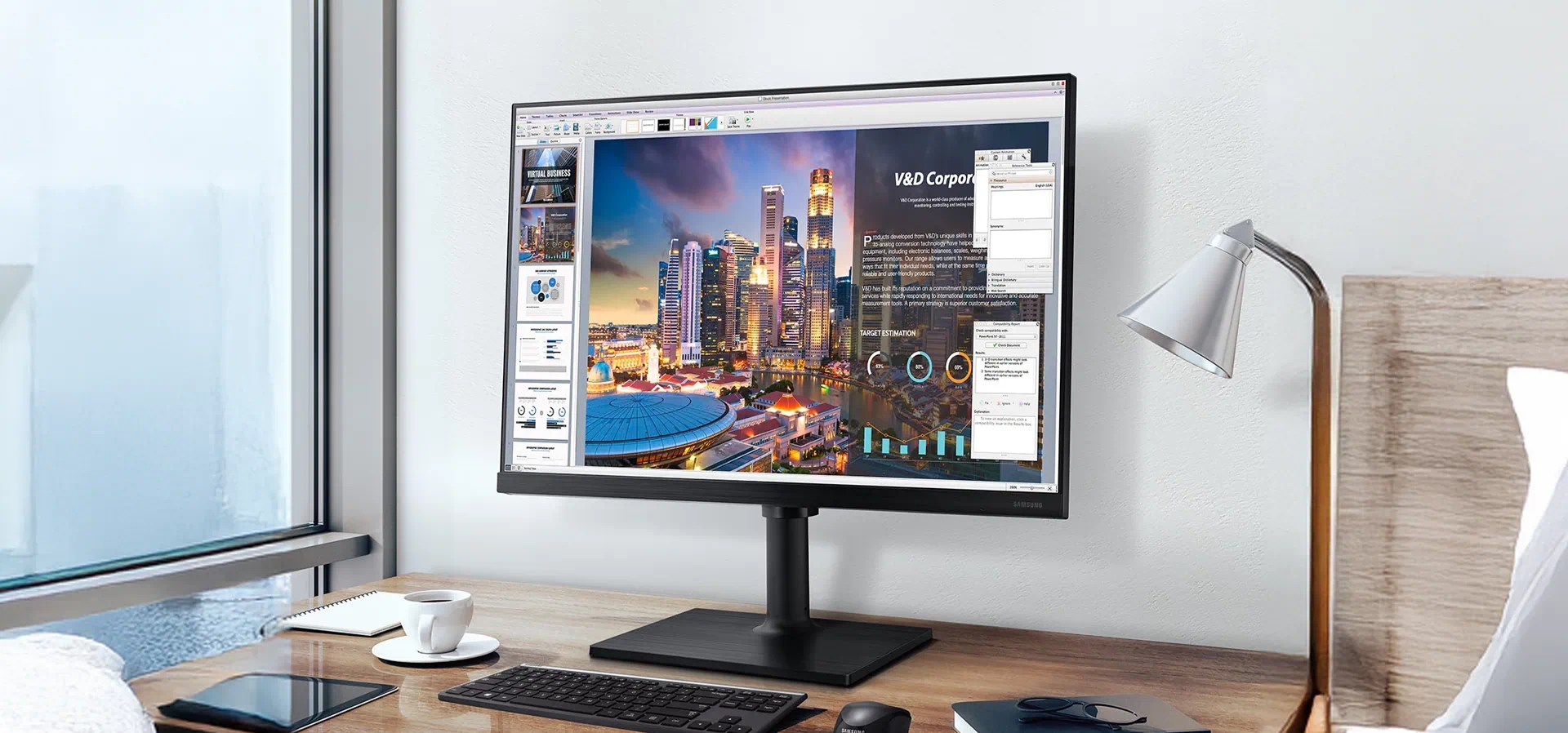 Imagem de fundo do produto Monitor Full HD HDMI 24" Display Port Freesync HAS Preto Samsung LF24T450FQLMZD