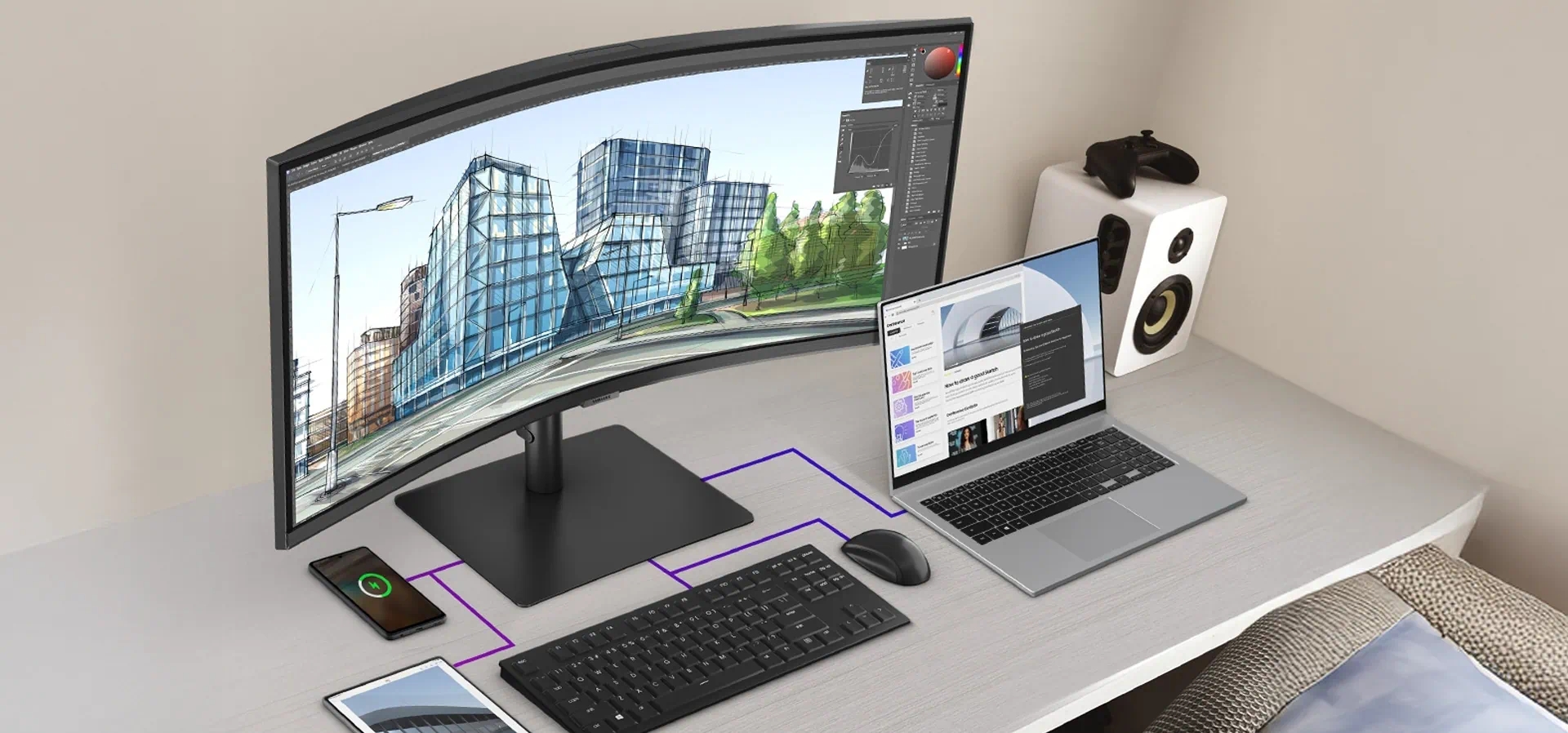 Imagem de fundo do produto Monitor ViewFinity S6 34" 2024 Samsung LS34C650VALXZD