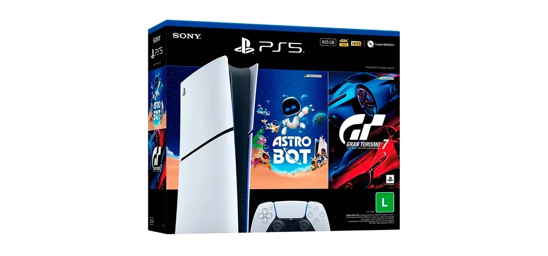 Imagem de fundo do produto Console PlayStation 5 Edição Slim Digital 1TB + ASTROBOT e Gran Turismo 7 - Branco