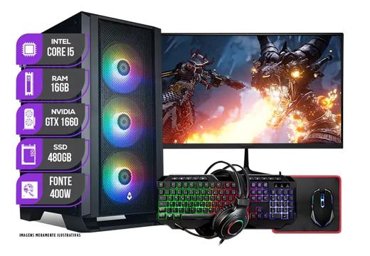PC Gamer Completo Mancer Intel i5 8ª, GTX 1660 16GB, SSD 480GB + Combo Periférico Gamer + Monitor 21