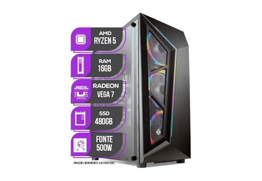 PC Gamer Mancer, AMD Ryzen 5 5600GT, Vega 7, 16GB DDR4, SSD 480GB, Fonte 500W 80 Plus