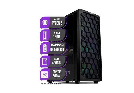 PC Gamer Mancer, AMD Ryzen 5 5600, RX 580 8GB, 16GB DDR4, SSD 480GB, Fonte 500W 80 Plus