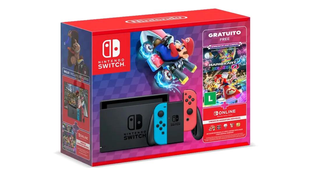 ニンテンドースイッチとその他 Console Nintendo Switch + Mario Kart 8 Deluxe - Vermelho e Azul