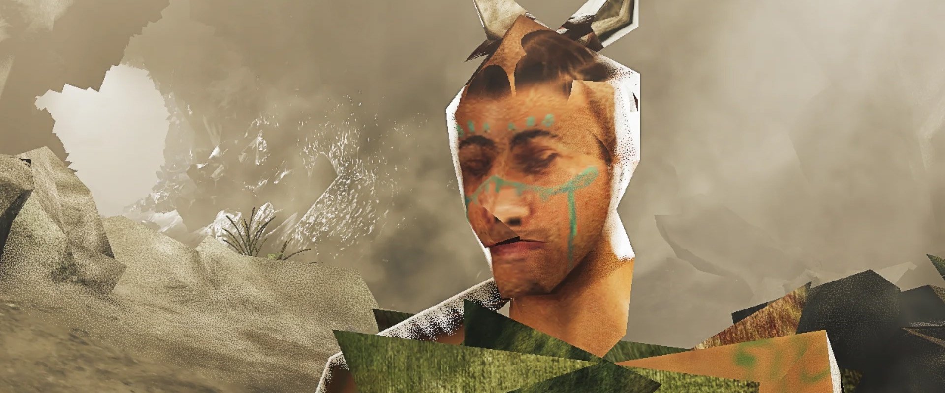 Imagem de um personagem do jogo Monster Hunter Wilds em baixos poligonos devido a problemas de carregamento dos conteúdos no jogo