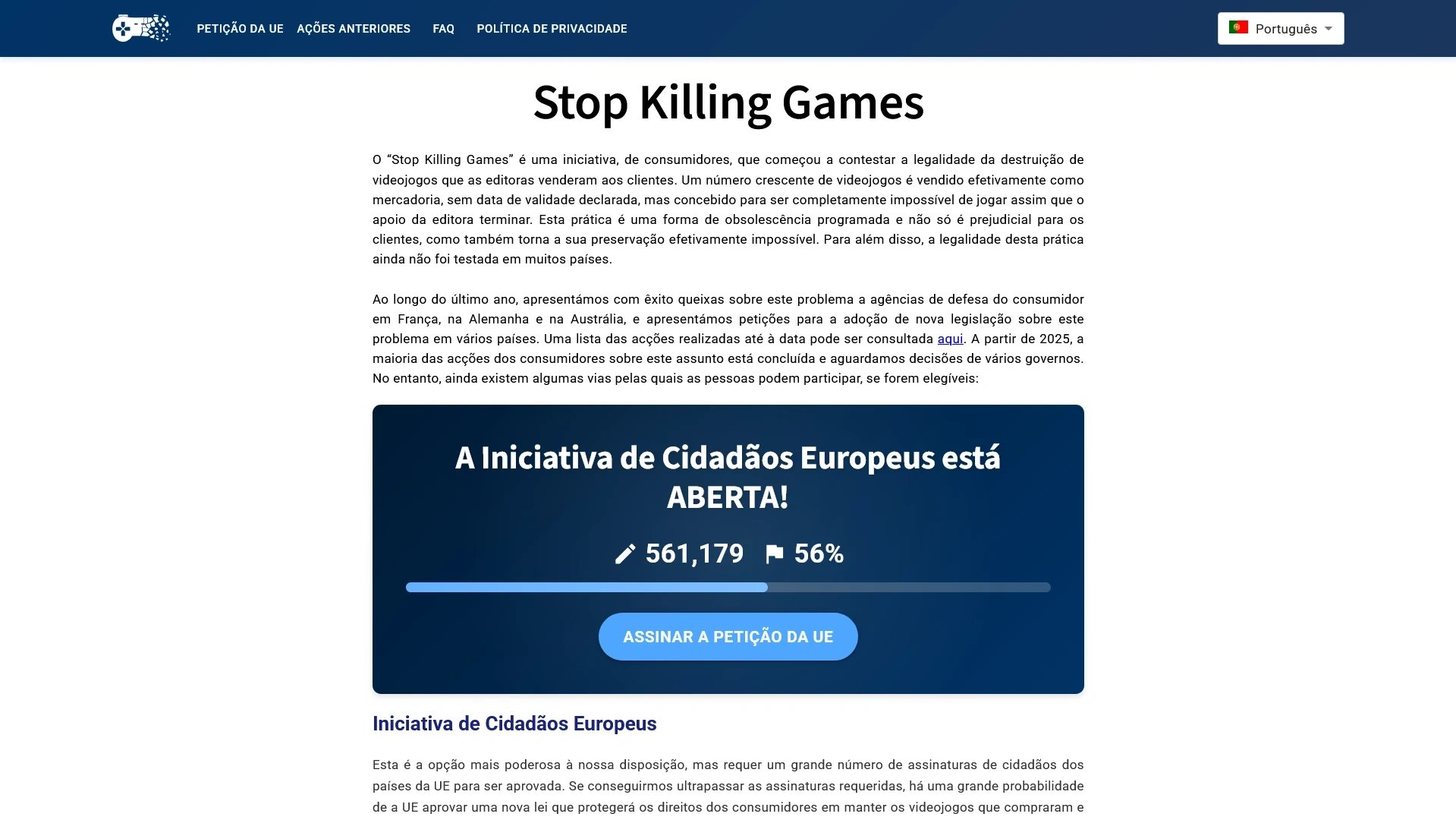 Site oficial do Stop Killing Games
