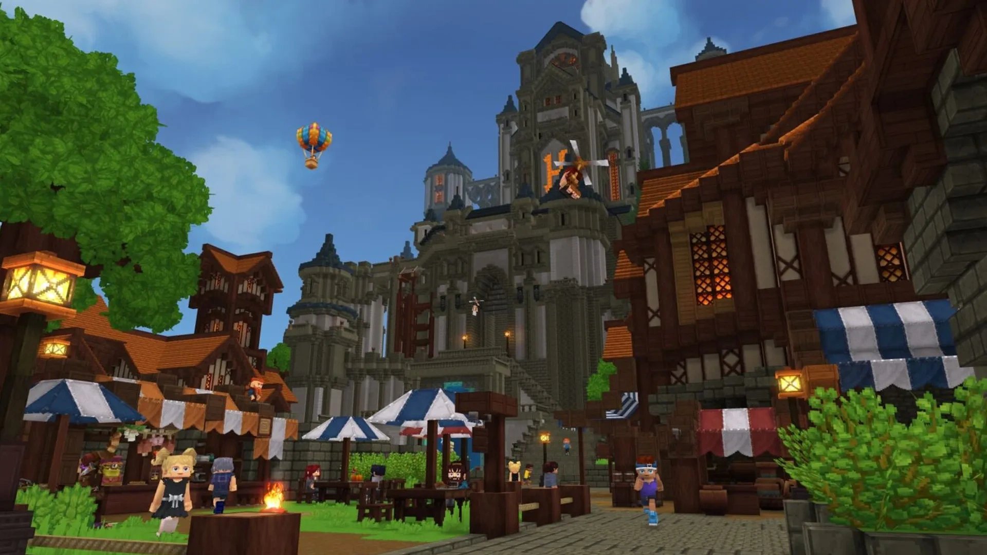 Imagem mostrando uma cidade construida no jogo Hytale