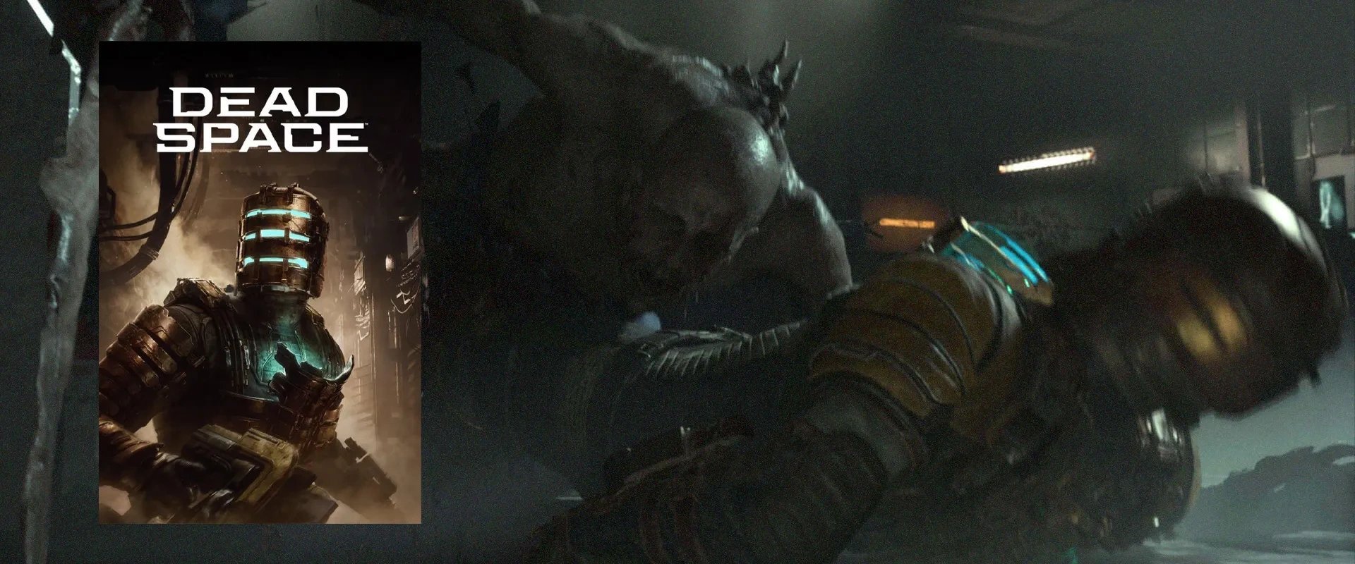 Capa de Dead Space à esquerda, e imagem do jogo ao fundo