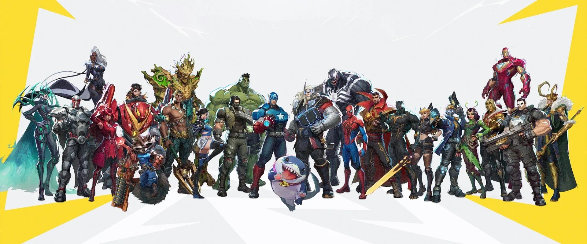 Imagem mostrando diversos heróis disponíveis para jogar no Marvel Rivals