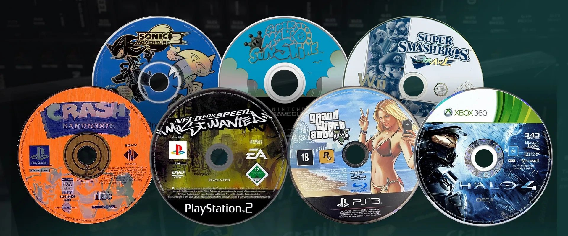 Coleção de diversos disco desde o PlayStation ao PlayStation 3, Wii, Xbox 360, Dreamcast e GameCube 
