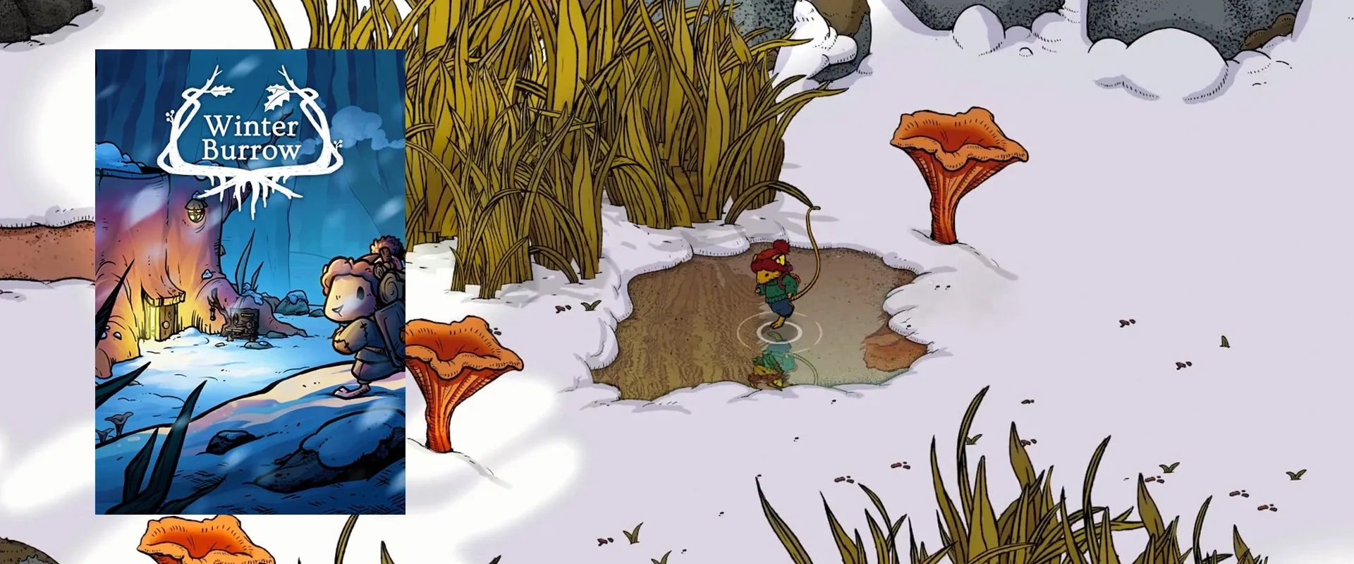 Capa de Winter Borrow à esquerda e imagem do trailer ao fundo