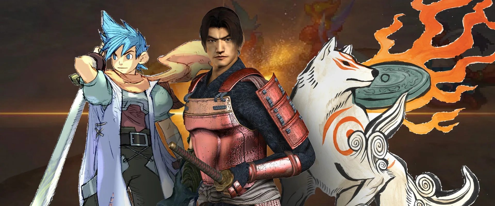 Capa mostrando o protagonista de Breath of Fire, Onimusha e Okami