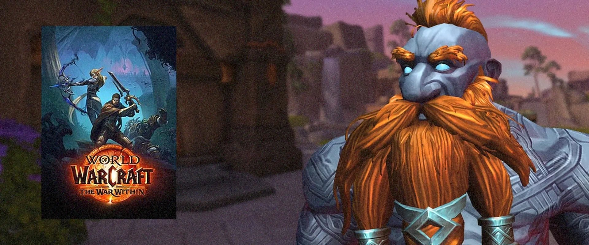 Capa de World of Warcraft: The War Within à esquerda e imagem do trailer ao fundo