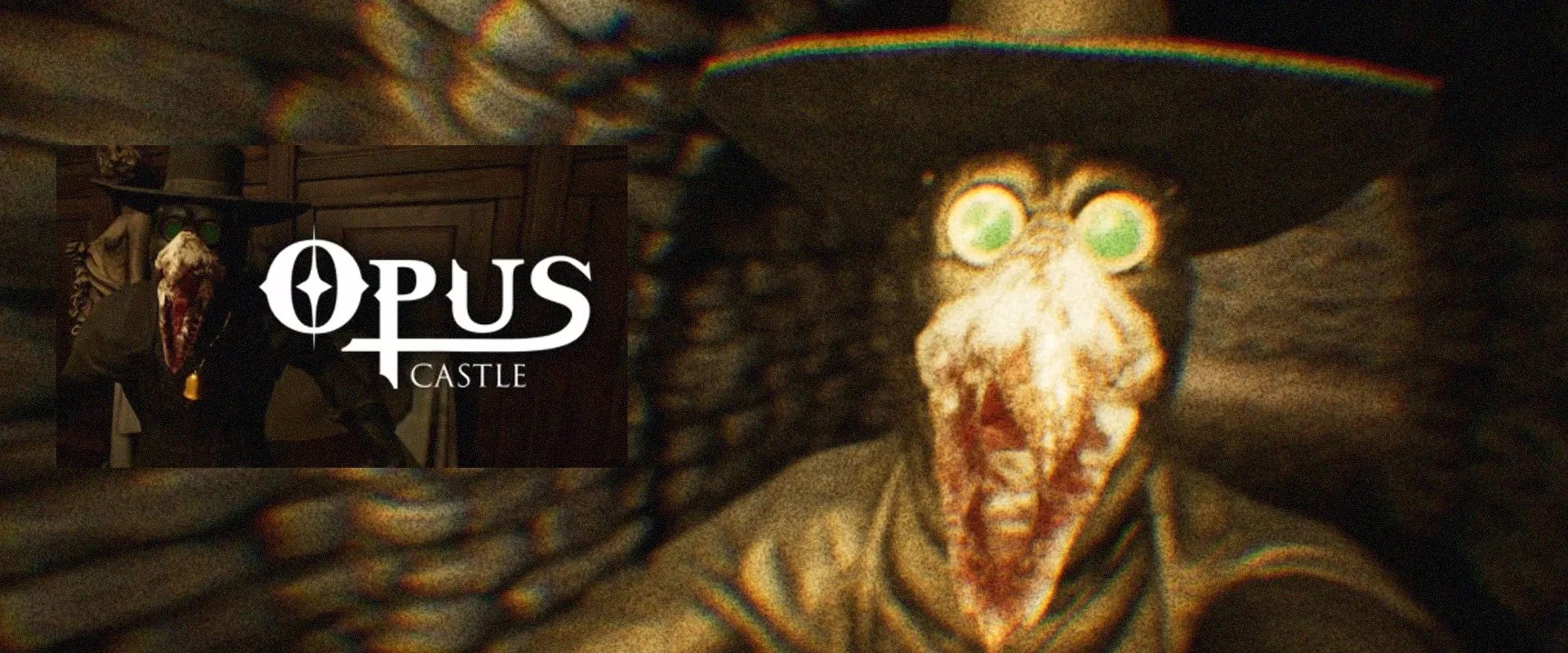 Capa de Opus Castle à esquerda, captura do jogo ao fundo
