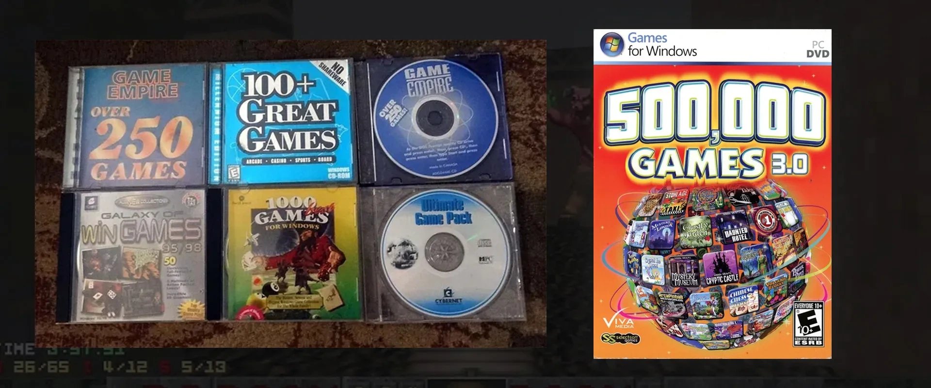 Imagem monstrando diversos CDs de centenas de jogos