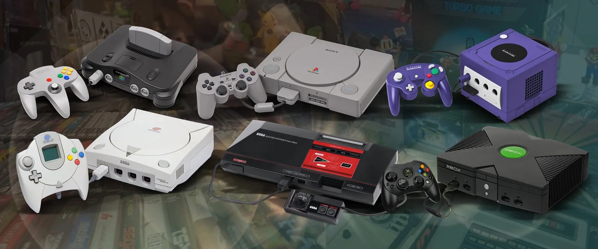 Imagem de diversos consoles de videogames diferentes