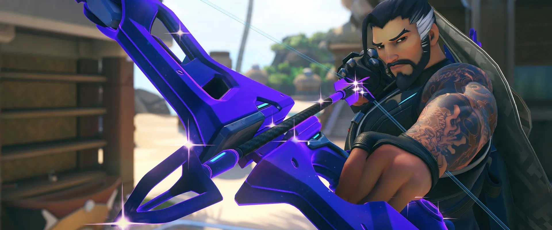 Imagem mostrando um personagem de Overwatch 2 com Um arco apontado, de frente para a imagem