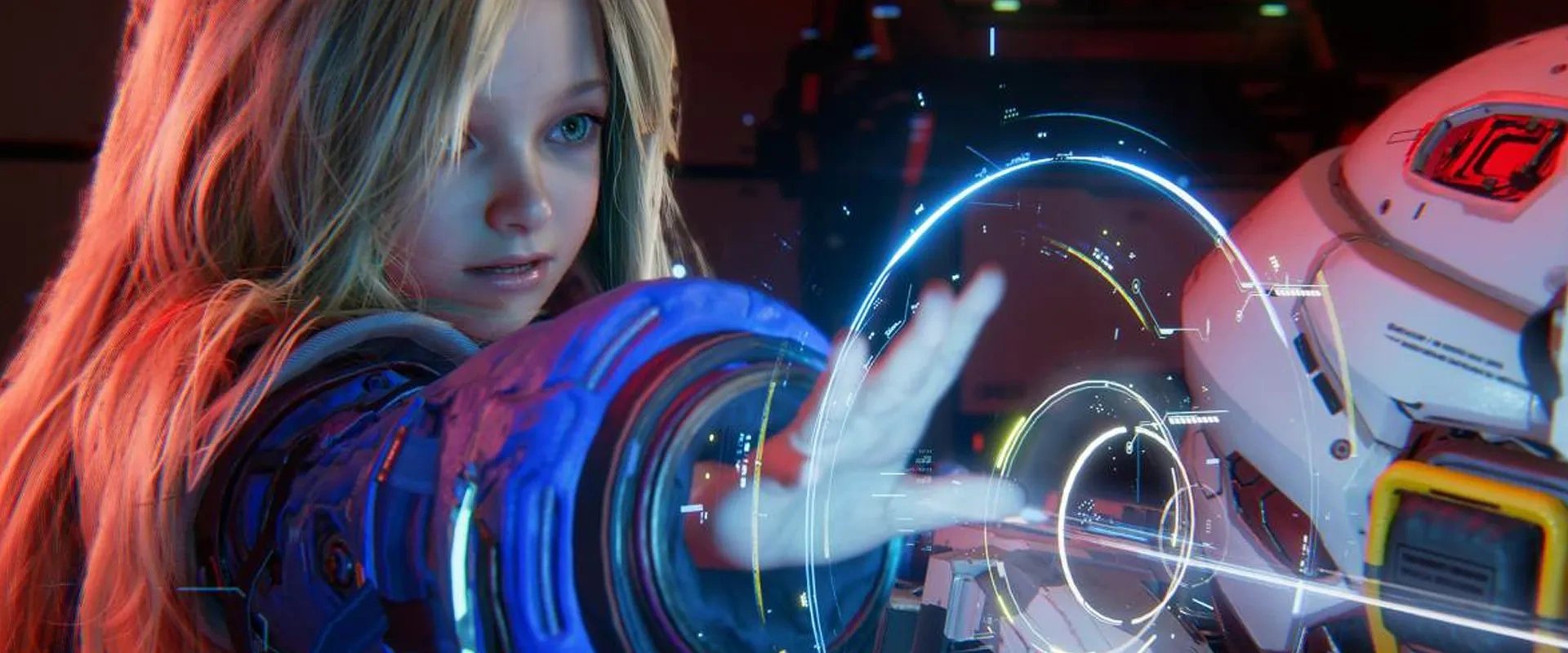 Imagem de Diana em Pragmata usando seus poderes de hackeamento