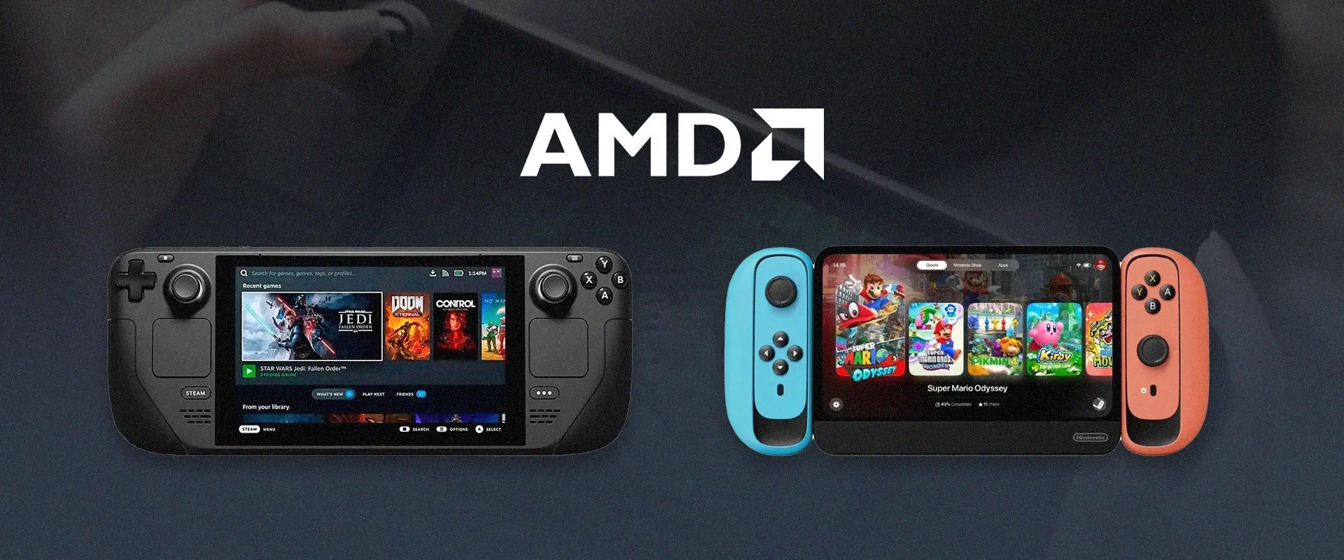 Imagem de um Steam Deck à esquerda, e uma das especulações como o Switch 2 poderá ser