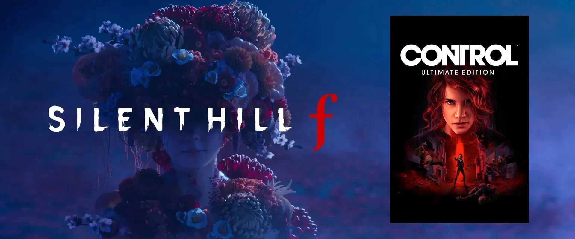 Imagem de Silent Hill f à esquerda, capa do jogo Control à direita