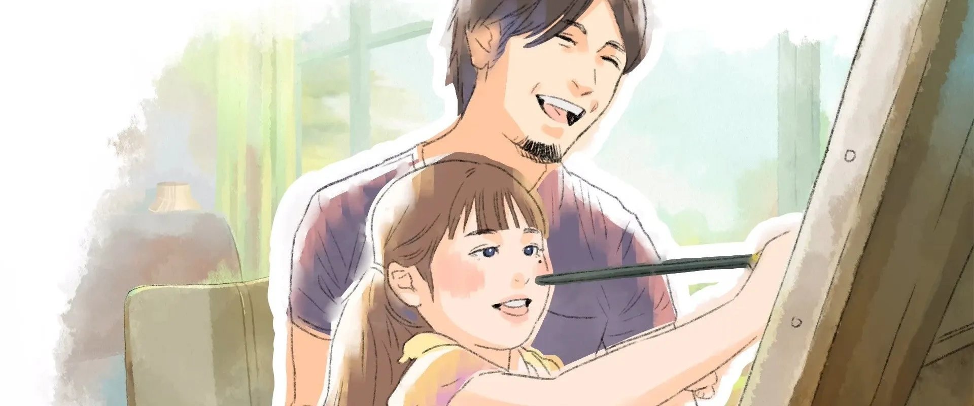 Imagem do jogo Dear me, I was... mostrando Um homem e uma criança pintando em uma tela