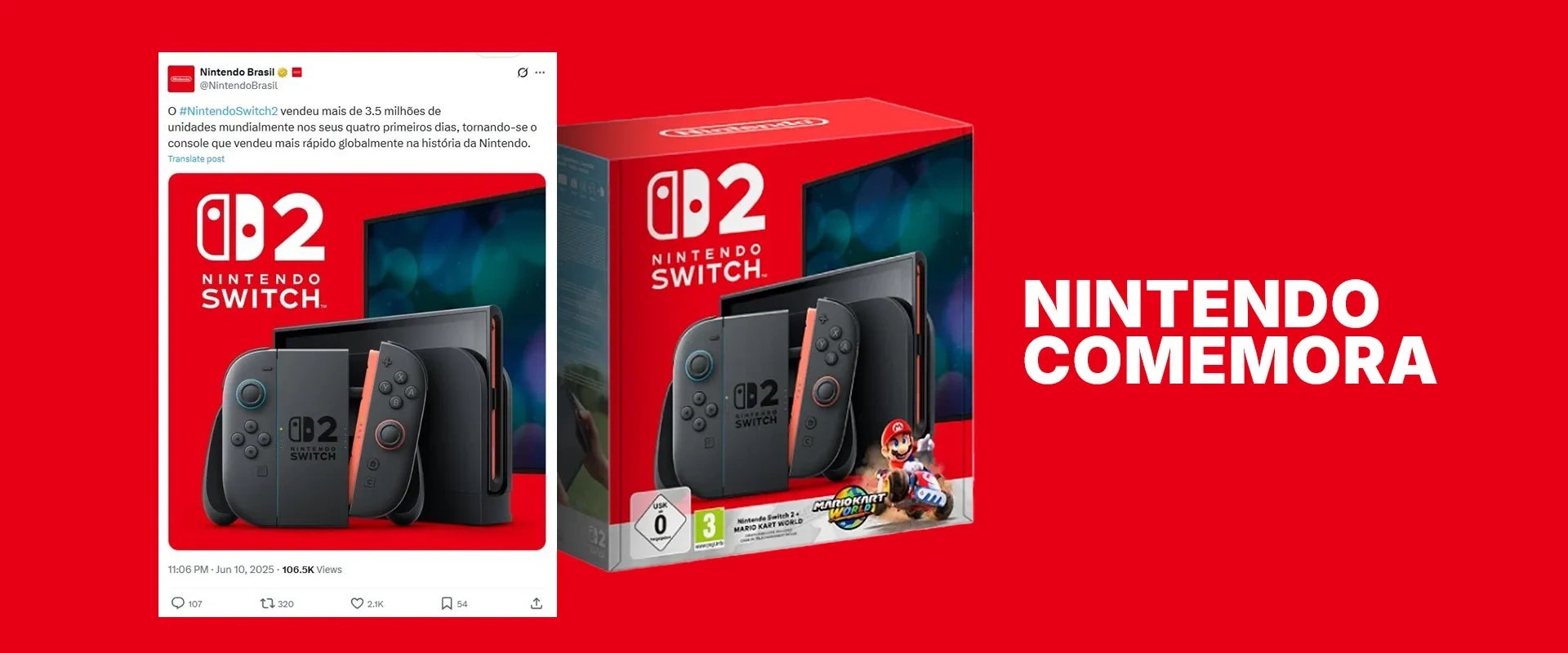 Imagem das duas versões do Switch 2: A versão que inclui Mario Kart World e versão que não inclui