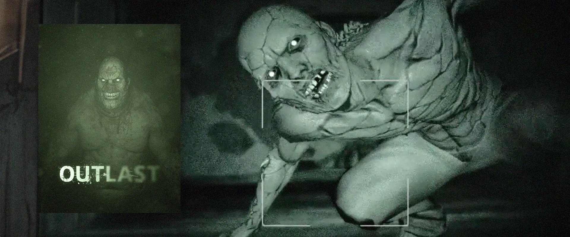 capa de Outlast à esquerda e captura do jogo ao fundo
